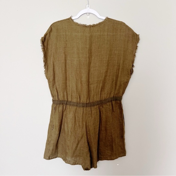 FREE PEOPLE All Day Linen Romper
SHORTALL COVERALL ONE PIECE ARMY GREEN - Picture 3 of 5